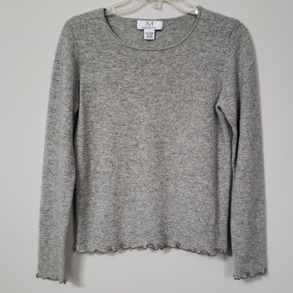 Magaschoni Sweater Womens L 100% Cashmere Classic Lightweight Gray Pullover